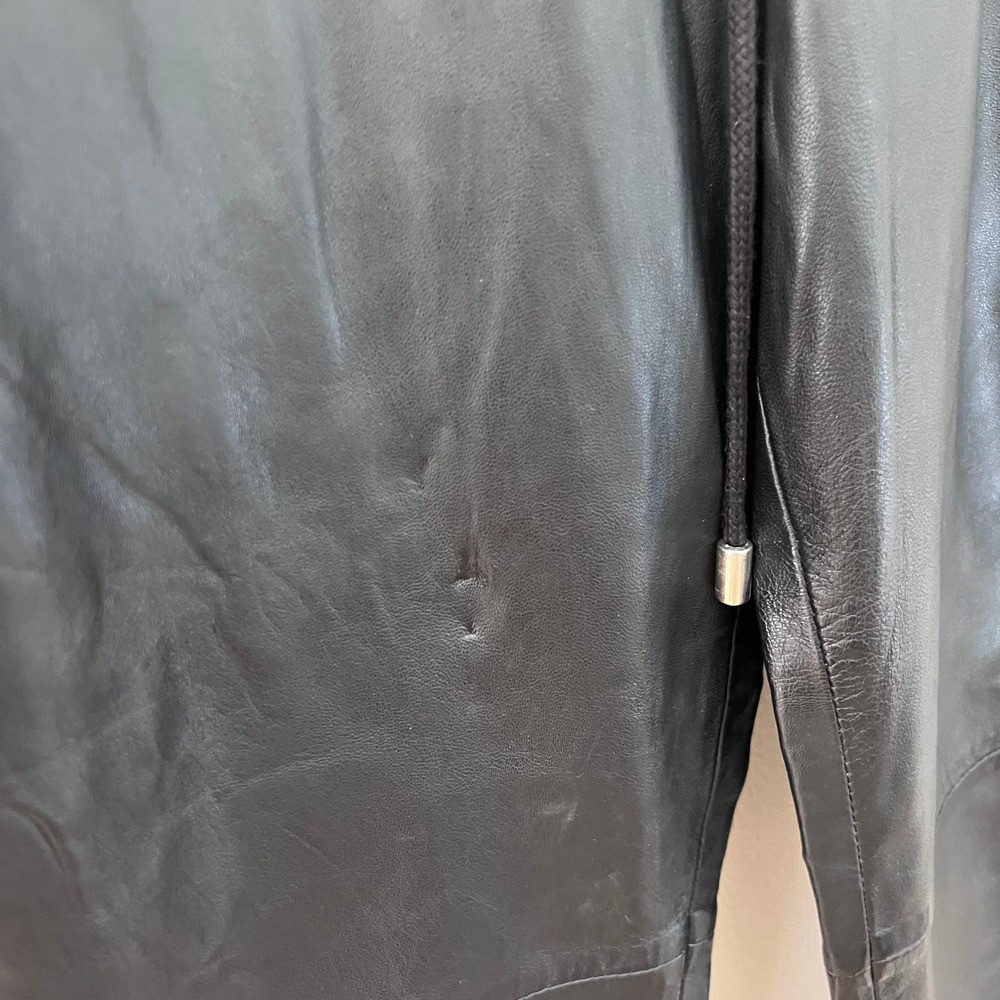 FRAME Leather Pants Drawstring Waist Straight Leg Casual Black Size 26 - Picture 2 of 8